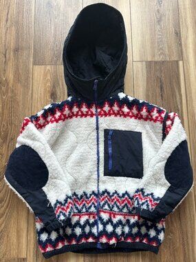 Zara Kids Fuzzy Fleece Hooded Lined Warm Jacket Corduroy Elbow Patches 8